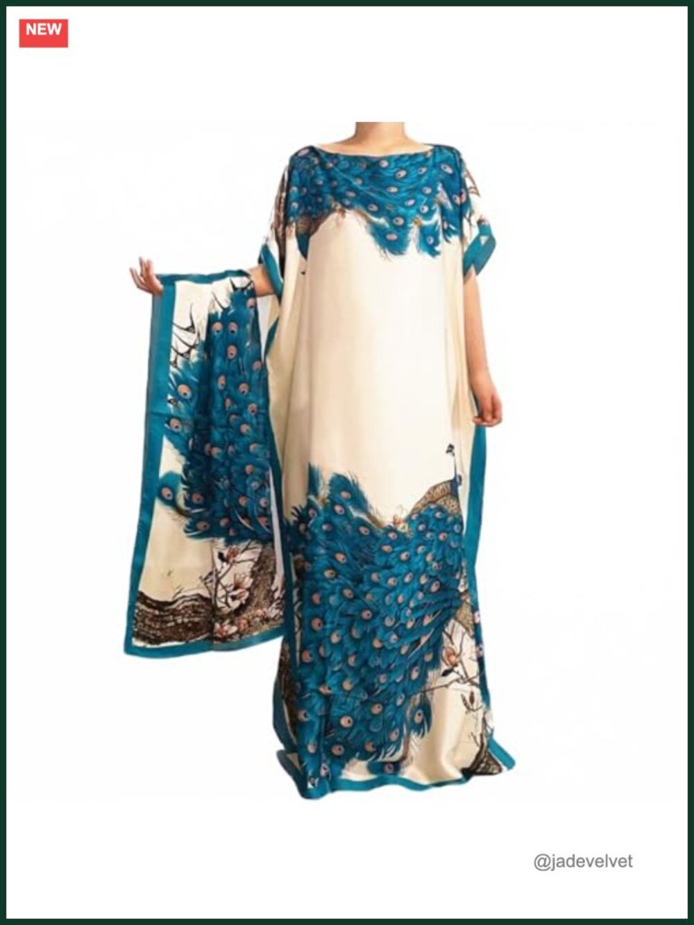Floral Butterfly Peacock Print Shawl Wrap Scarf Set, Brocade Silk